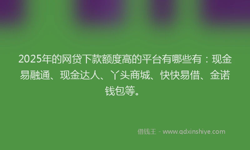 2025年的网贷下款额度高的平台有哪些有：现金易融通、现金达人、丫头商城、快快易借、金诺钱包等。