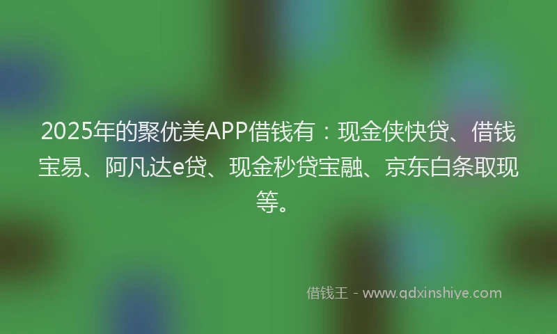 2025年的聚优美APP借钱有：现金侠快贷、借钱宝易、阿凡达e贷、现金秒贷宝融、京东白条取现等。