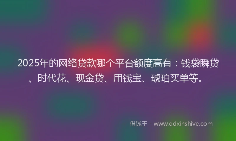 2025年的网络贷款哪个平台额度高有：钱袋瞬贷、时代花、现金贷、用钱宝、琥珀买单等。