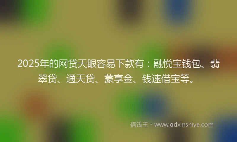 2025年的网贷天眼容易下款有：融悦宝钱包、翡翠贷、通天贷、蒙享金、钱速借宝等。