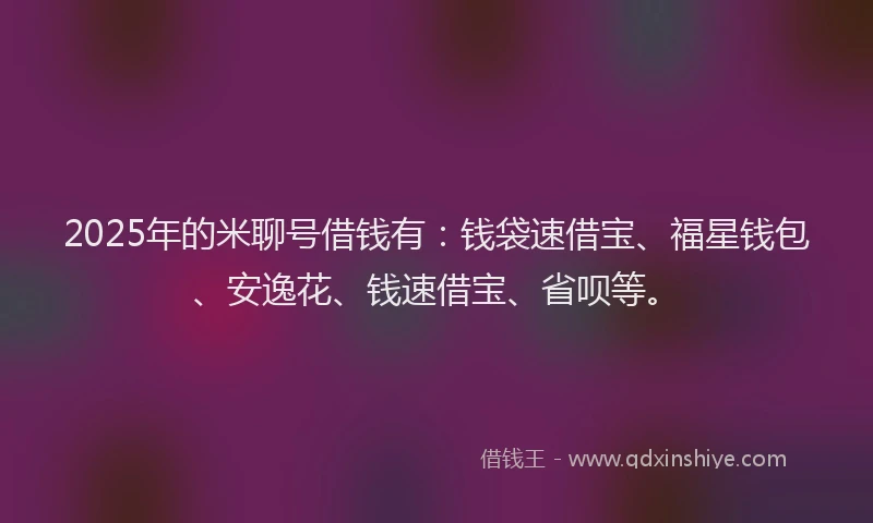 2025年的米聊号借钱有：钱袋速借宝、福星钱包、安逸花、钱速借宝、省呗等。