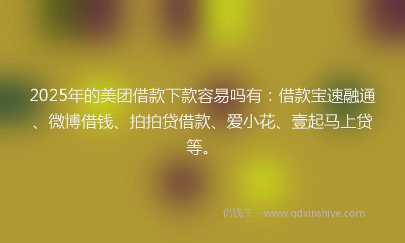 2025年的美团借款下款容易吗有：借款宝速融通、微博借钱、拍拍贷借款、爱小花、壹起马上贷等。