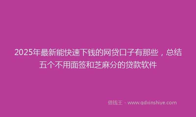 2025年最新能快速下钱的网贷口子有那些，总结五个不用面签和芝麻分的贷款软件