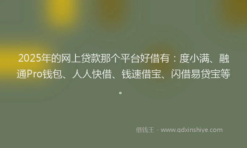 2025年的网上贷款那个平台好借有：度小满、融通Pro钱包、人人快借、钱速借宝、闪借易贷宝等。