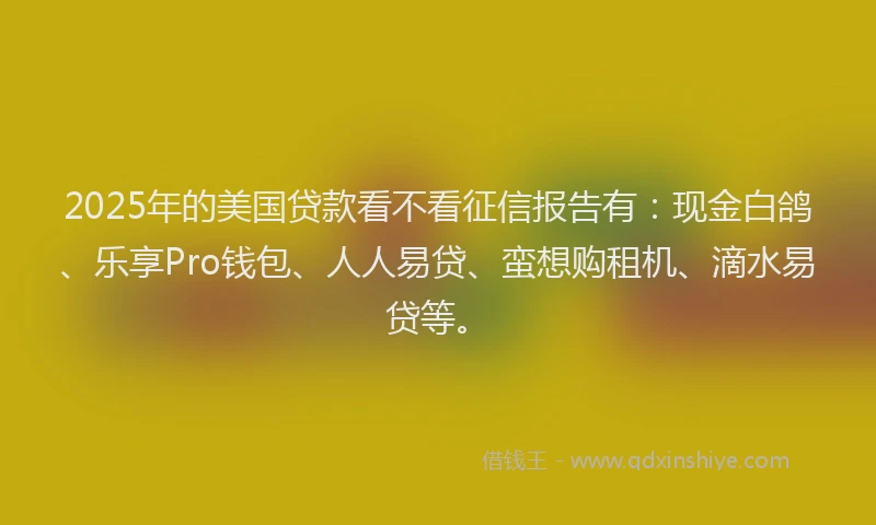 2025年的美国贷款看不看征信报告有：现金白鸽、乐享Pro钱包、人人易贷、蛮想购租机、滴水易贷等。