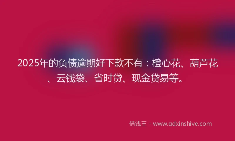 2025年的负债逾期好下款不有：橙心花、葫芦花、云钱袋、省时贷、现金贷易等。