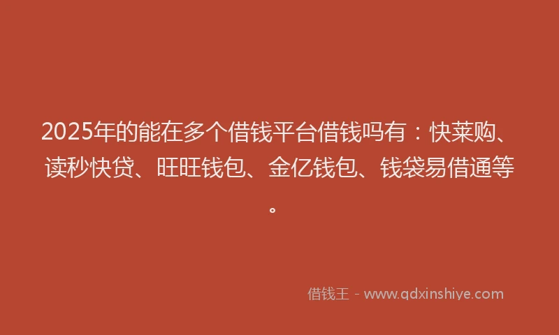 2025年的能在多个借钱平台借钱吗有：快莱购、读秒快贷、旺旺钱包、金亿钱包、钱袋易借通等。