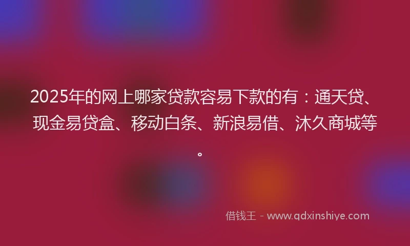 2025年的网上哪家贷款容易下款的有：通天贷、现金易贷盒、移动白条、新浪易借、沐久商城等。