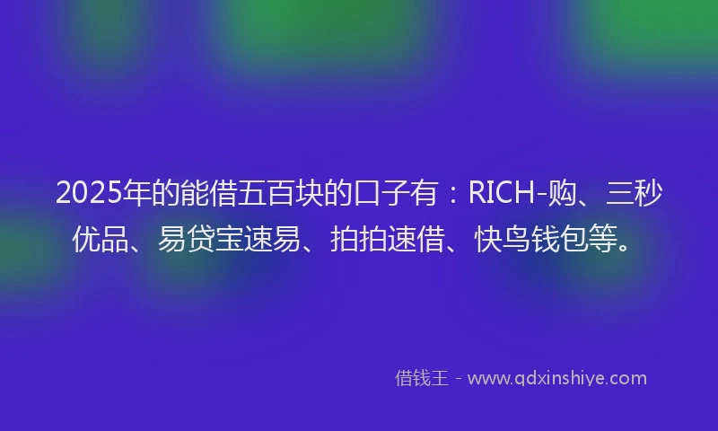2025年的能借五百块的口子有：RICH-购、三秒优品、易贷宝速易、拍拍速借、快鸟钱包等。