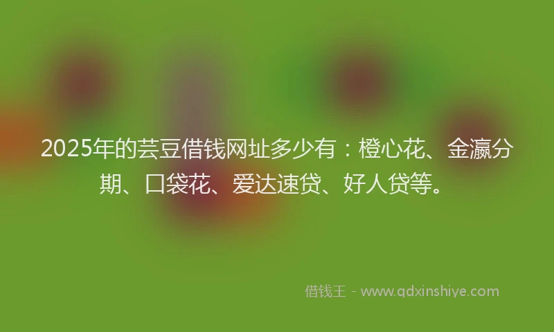 2025年的芸豆借钱网址多少有：橙心花、金瀛分期、口袋花、爱达速贷、好人贷等。