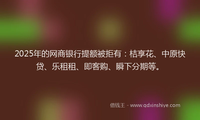2025年的网商银行提额被拒有：桔享花、中原快贷、乐租租、即客购、瞬下分期等。