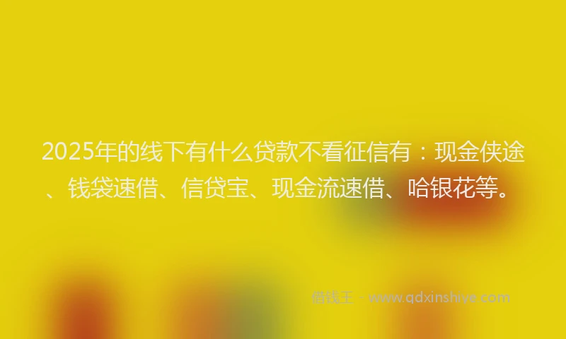 2025年的线下有什么贷款不看征信有：现金侠途、钱袋速借、信贷宝、现金流速借、哈银花等。