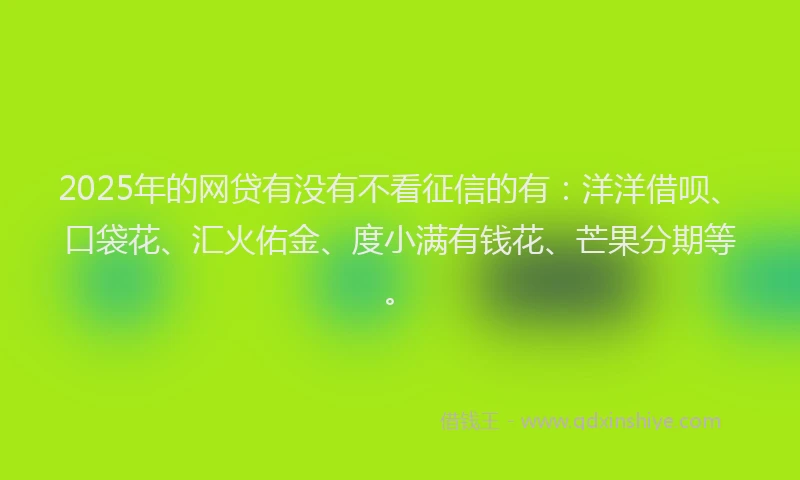 2025年的网贷有没有不看征信的有：洋洋借呗、口袋花、汇火佑金、度小满有钱花、芒果分期等。