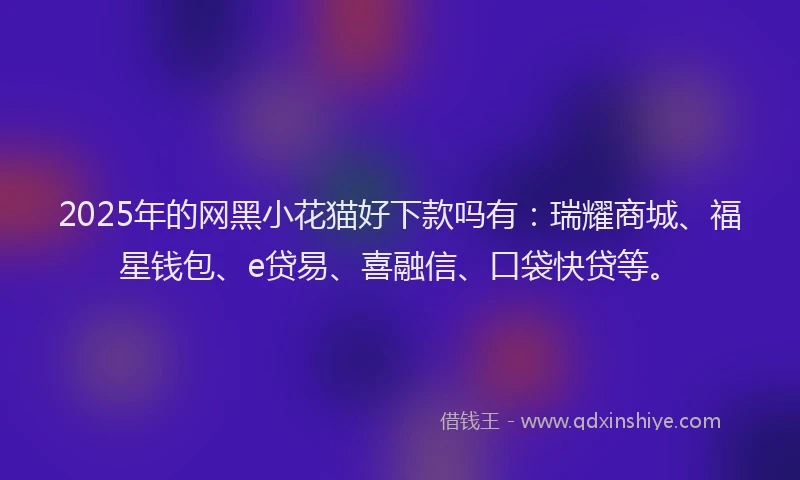 2025年的网黑小花猫好下款吗有：瑞耀商城、福星钱包、e贷易、喜融信、口袋快贷等。
