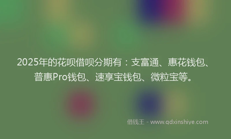 2025年的花呗借呗分期有:支富通、惠花钱包、普惠Pro钱包、速享宝钱包、微粒宝等。