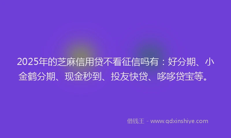 2025年的芝麻信用贷不看征信吗有：好分期、小金鹤分期、现金秒到、投友快贷、哆哆贷宝等。