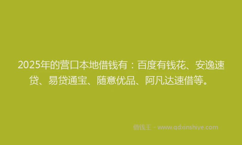 2025年的营口本地借钱有：百度有钱花、安逸速贷、易贷通宝、随意优品、阿凡达速借等。