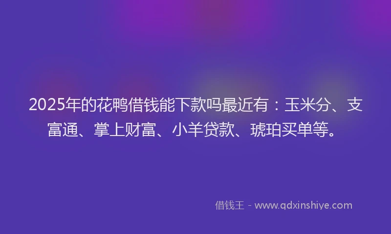 2025年的花鸭借钱能下款吗最近有：玉米分、支富通、掌上财富、小羊贷款、琥珀买单等。