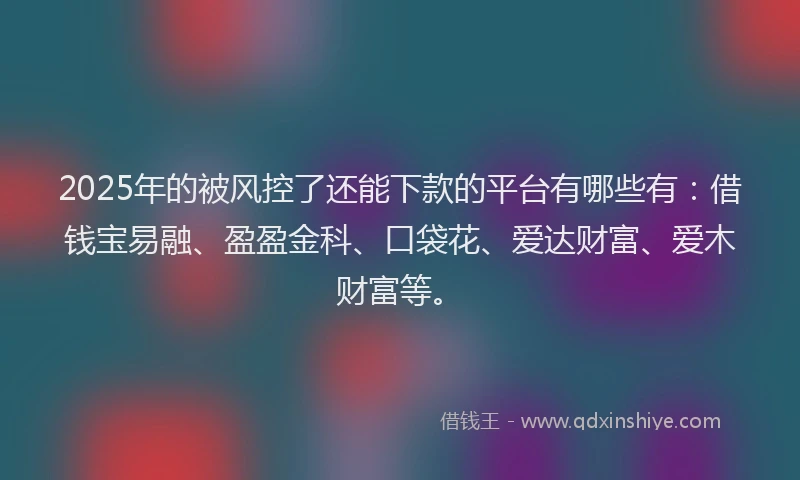 2025年的被风控了还能下款的平台有哪些有：借钱宝易融、盈盈金科、口袋花、爱达财富、爱木财富等。