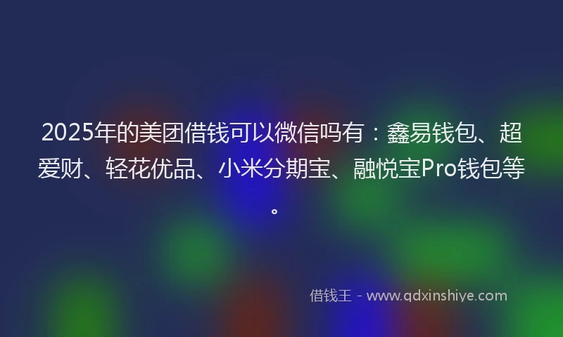 2025年的美团借钱可以微信吗有：鑫易钱包、超爱财、轻花优品、小米分期宝、融悦宝Pro钱包等。