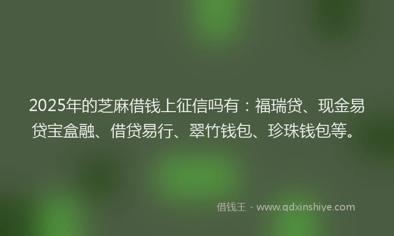 2025年的芝麻借钱上征信吗有：福瑞贷、现金易贷宝盒融、借贷易行、翠竹钱包、珍珠钱包等。