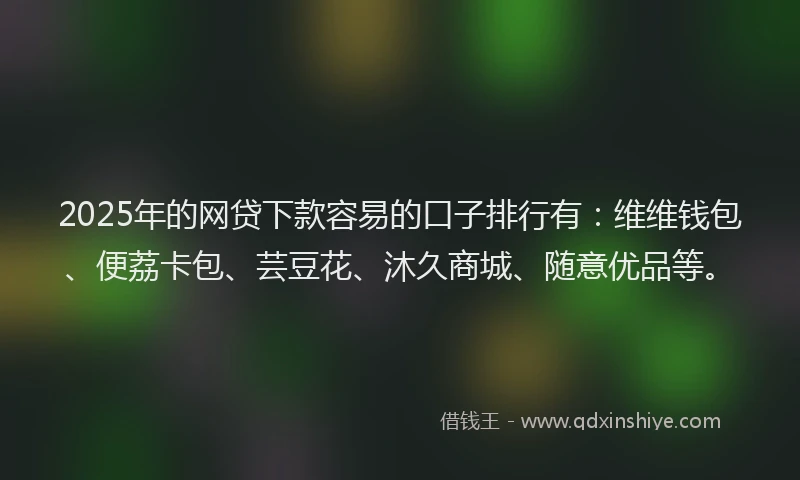 2025年的网贷下款容易的口子排行有：维维钱包、便荔卡包、芸豆花、沐久商城、随意优品等。
