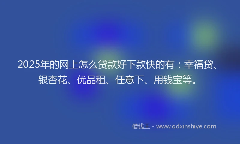 2025年的网上怎么贷款好下款快的有：幸福贷、银杏花、优品租、任意下、用钱宝等。