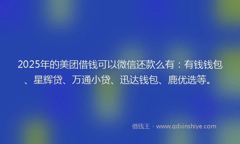 2025年的美团借钱可以微信还款么有：有钱钱包、星辉贷、万通小贷、迅达钱包、鹿优选等。