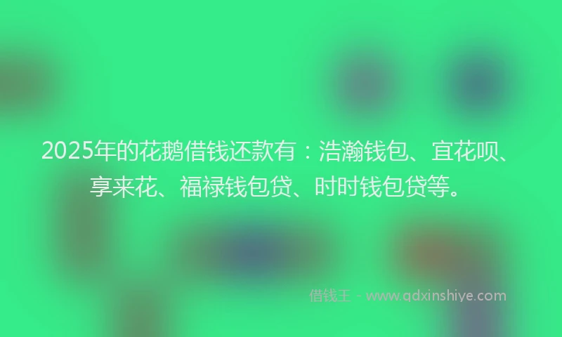 2025年的花鹅借钱还款有：浩瀚钱包、宜花呗、享来花、福禄钱包贷、时时钱包贷等。