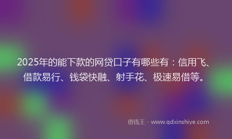 2025年的能下款的网贷口子有哪些有：信用飞、借款易行、钱袋快融、射手花、极速易借等。