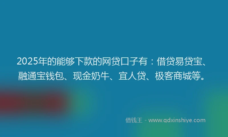 2025年的能够下款的网贷口子有：借贷易贷宝、融通宝钱包、现金奶牛、宜人贷、极客商城等。