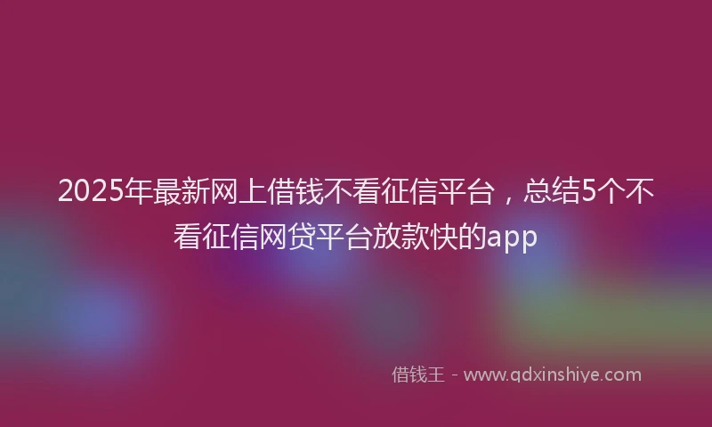 2025年最新网上借钱不看征信平台，总结5个不看征信网贷平台放款快的app