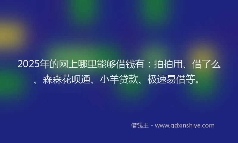 2025年的网上哪里能够借钱有：拍拍用、借了么、森森花呗通、小羊贷款、极速易借等。