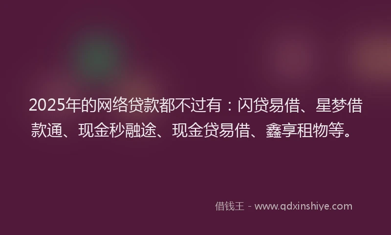 2025年的网络贷款都不过有：闪贷易借、星梦借款通、现金秒融途、现金贷易借、鑫享租物等。