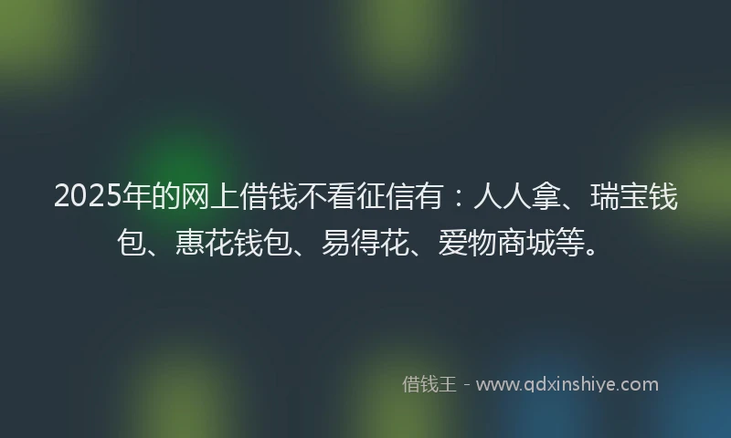 2025年的网上借钱不看征信有：人人拿、瑞宝钱包、惠花钱包、易得花、爱物商城等。