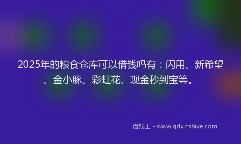 2025年的粮食仓库可以借钱吗有：闪用、新希望、金小豚、彩虹花、现金秒到宝等。