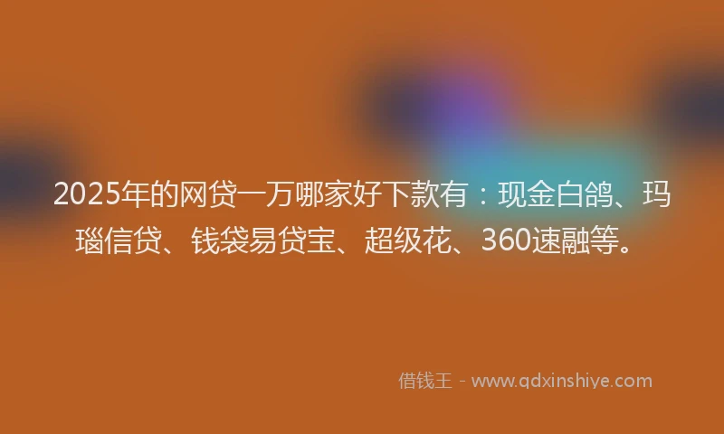 2025年的网贷一万哪家好下款有：现金白鸽、玛瑙信贷、钱袋易贷宝、超级花、360速融等。