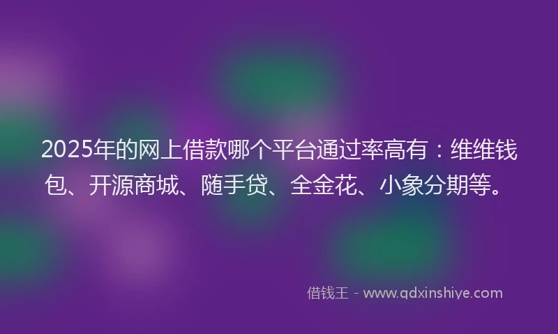 2025年的网上借款哪个平台通过率高有：维维钱包、开源商城、随手贷、全金花、小象分期等。