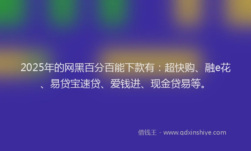 2025年的网黑百分百能下款有：超快购、融e花、易贷宝速贷、爱钱进、现金贷易等。
