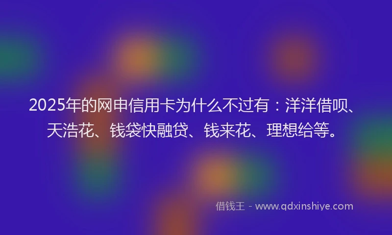 2025年的网申信用卡为什么不过有：洋洋借呗、天浩花、钱袋快融贷、钱来花、理想给等。