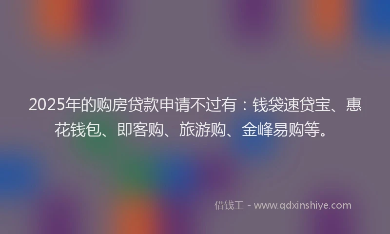 2025年的购房贷款申请不过有：钱袋速贷宝、惠花钱包、即客购、旅游购、金峰易购等。