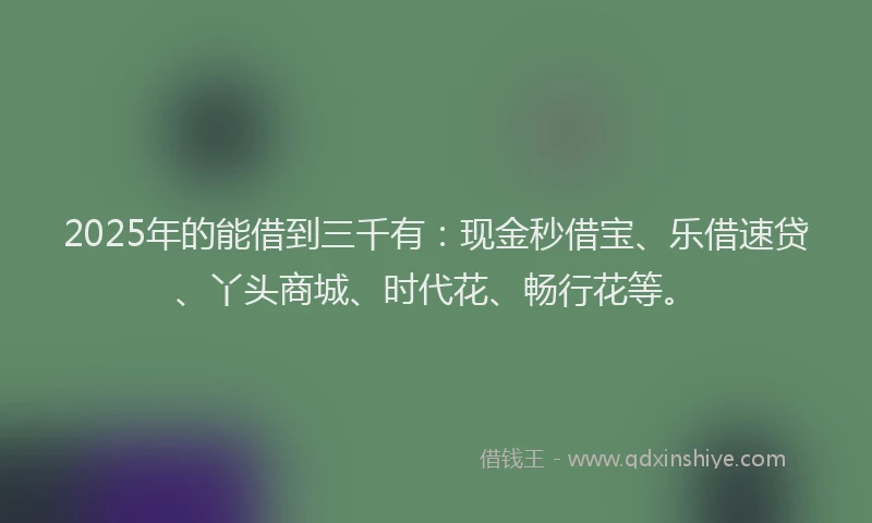 2025年的能借到三千有：现金秒借宝、乐借速贷、丫头商城、时代花、畅行花等。