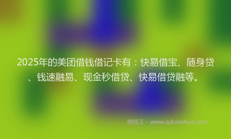 2025年的美团借钱借记卡有：快易借宝、随身贷、钱速融易、现金秒借贷、快易借贷融等。