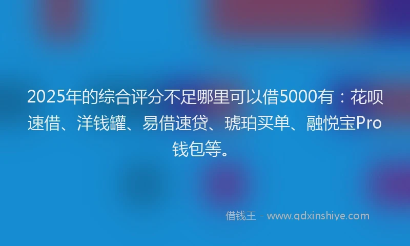 2025年的综合评分不足哪里可以借5000有：花呗速借、洋钱罐、易借速贷、琥珀买单、融悦宝Pro钱包等。