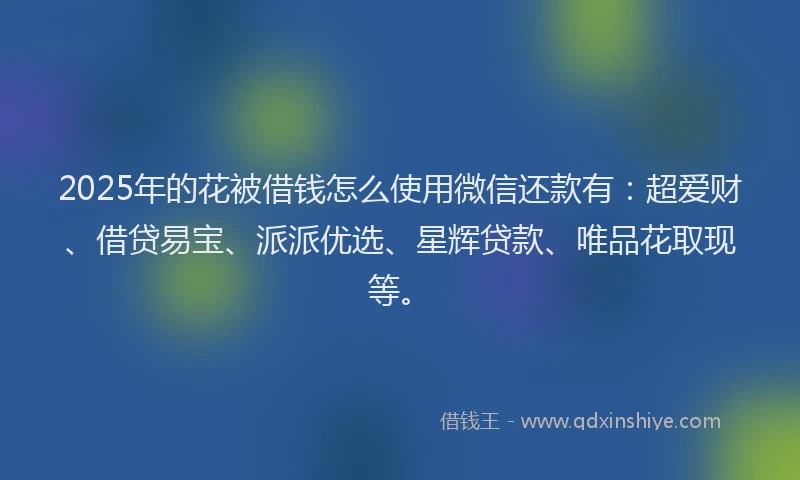 2025年的花被借钱怎么使用微信还款有：超爱财、借贷易宝、派派优选、星辉贷款、唯品花取现等。