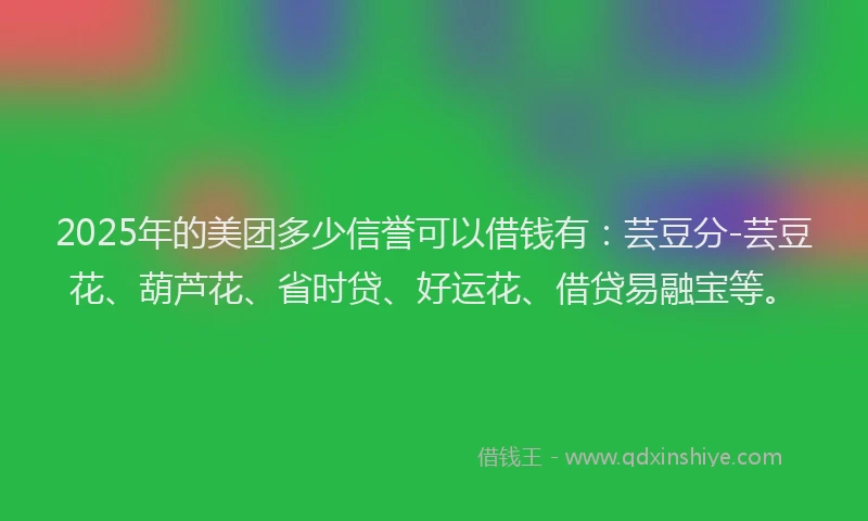 2025年的美团多少信誉可以借钱有：芸豆分-芸豆花、葫芦花、省时贷、好运花、借贷易融宝等。
