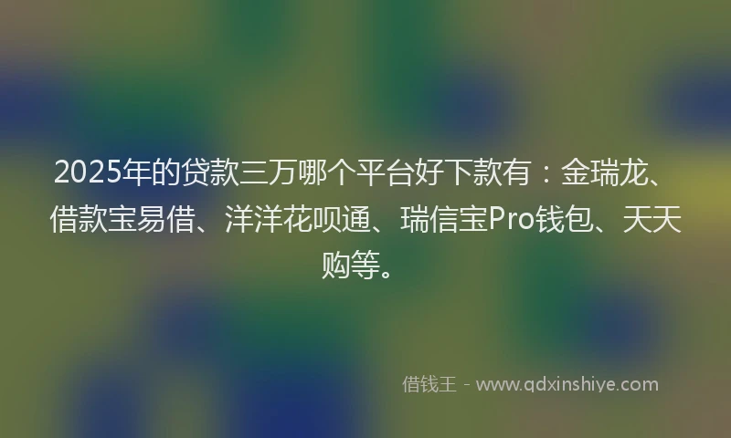 2025年的贷款三万哪个平台好下款有：金瑞龙、借款宝易借、洋洋花呗通、瑞信宝Pro钱包、天天购等。