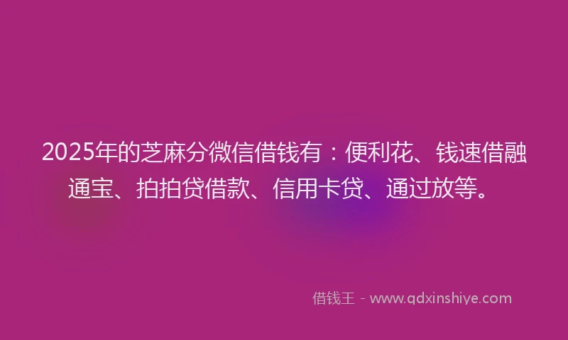 2025年的芝麻分微信借钱有：便利花、钱速借融通宝、拍拍贷借款、信用卡贷、通过放等。