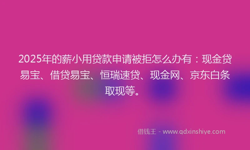 2025年的薪小用贷款申请被拒怎么办有:现金贷易宝、借贷易宝、恒瑞速贷、现金网、京东白条取现等。