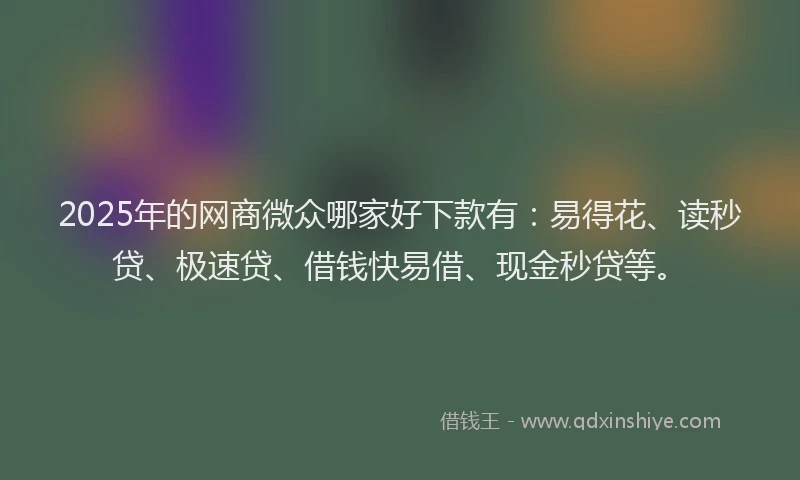 2025年的网商微众哪家好下款有：易得花、读秒贷、极速贷、借钱快易借、现金秒贷等。